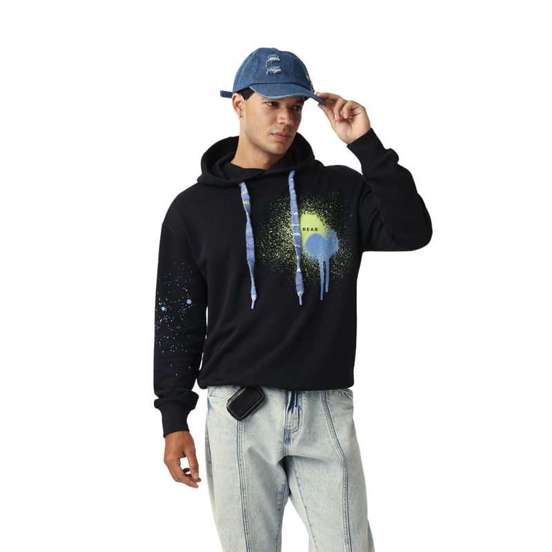 THE BEAR HOUSE Men Black Graphic Hoodie (S)