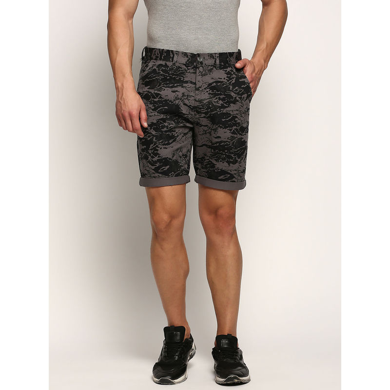 SHOWOFF Mens Mid-Rise Above Knee Printed Grey Cotton Short (28)