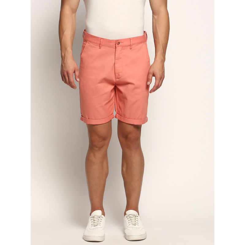 SHOWOFF Mens Mid-Rise Above Knee Solid Peach Cotton Short (36)