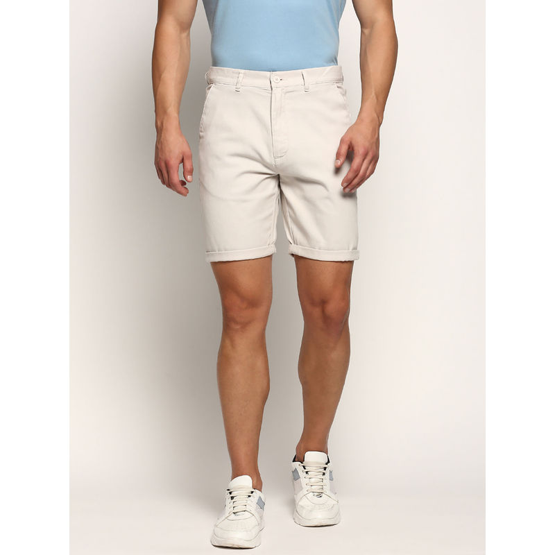 SHOWOFF Mens Mid-Rise Above Knee Solid Cream Cotton Short (36)