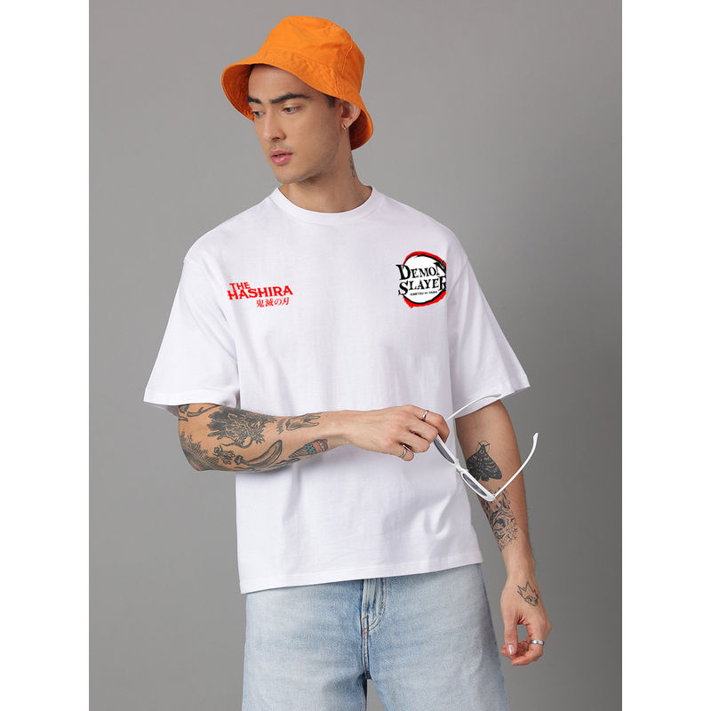 Free Authority White Demon Slayer Graphic Loose T-Shirt (M)