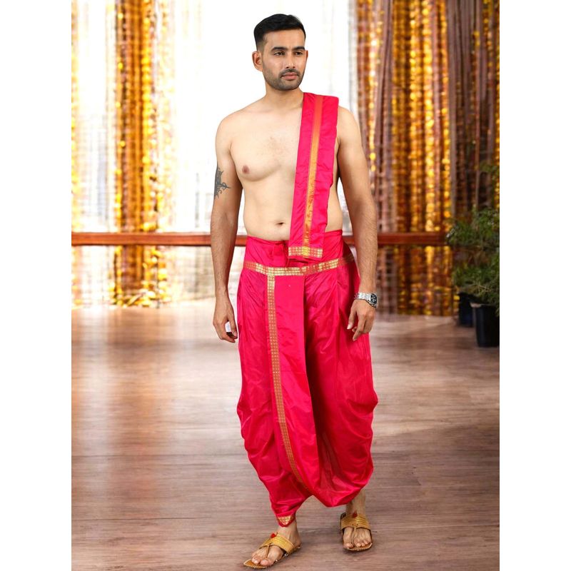 TATTVA Mens Pink Toned Ethnic Dhoti with Angavastram (Shalya) (Set of 2) (38)