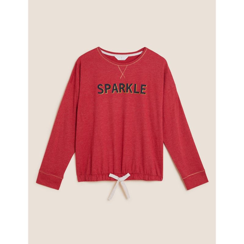 Marks & Spencer Cotton Sparkle Slogan Pyjama Top (M)