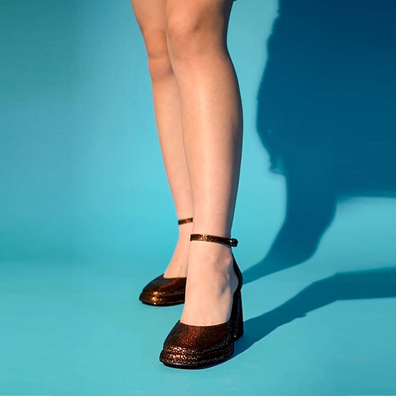 Saint G Metallic Bronze Leather Block Heels (UK 4)