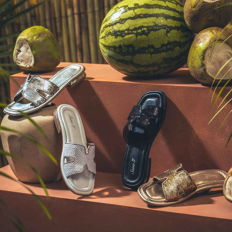 Saint G Womens Black Genuine Leather Sequined Flats (UK 3)