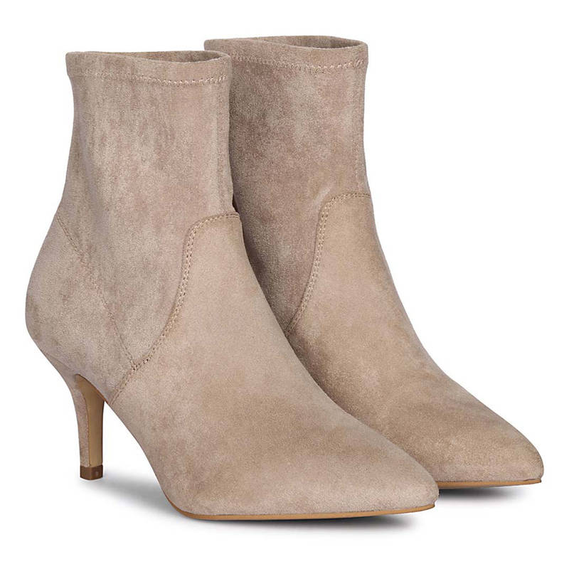 Saint G Jemima Taupe Stretch Suede Kitten Heel Ankle Boots (UK 3)