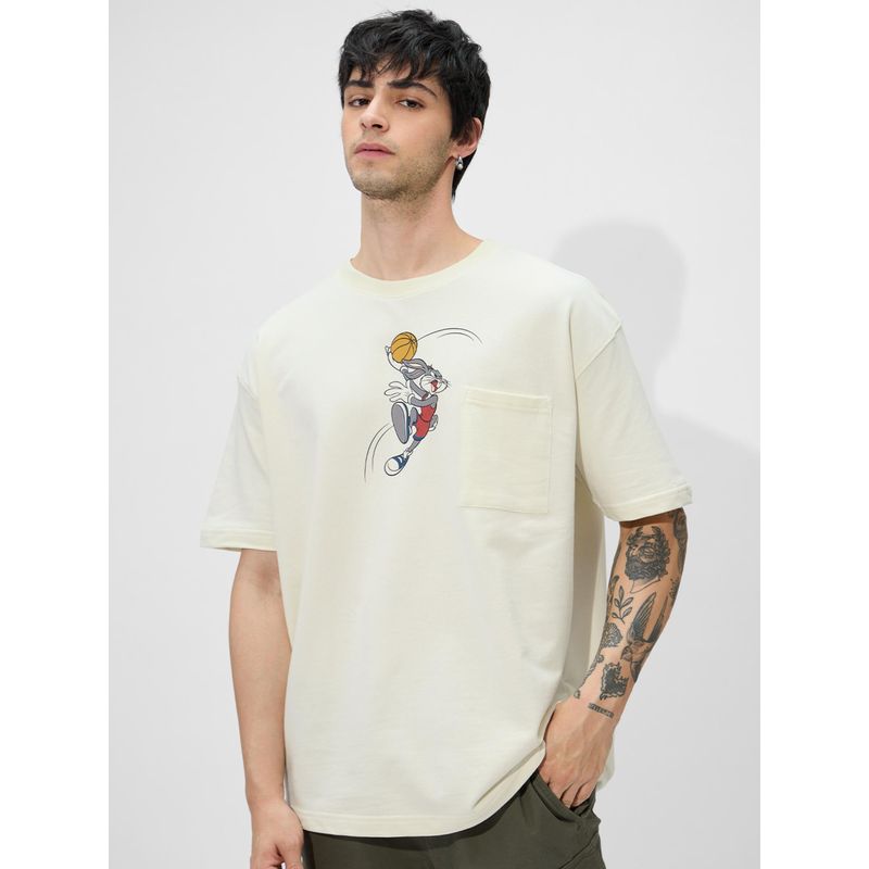 The Souled Store Light Yellow Official Looney Tunes Bugs Ball Oversized T-Shirt (XL)