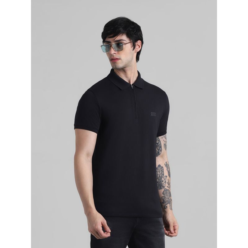 Jack & Jones Black Slim Fit Non Stretch Polo Neck (L)