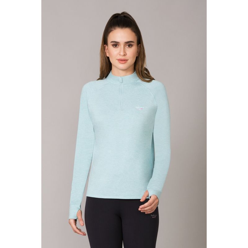 Van Heusen Women Proactive Stretchable & Half Zip T-Shirt - Blue (M)