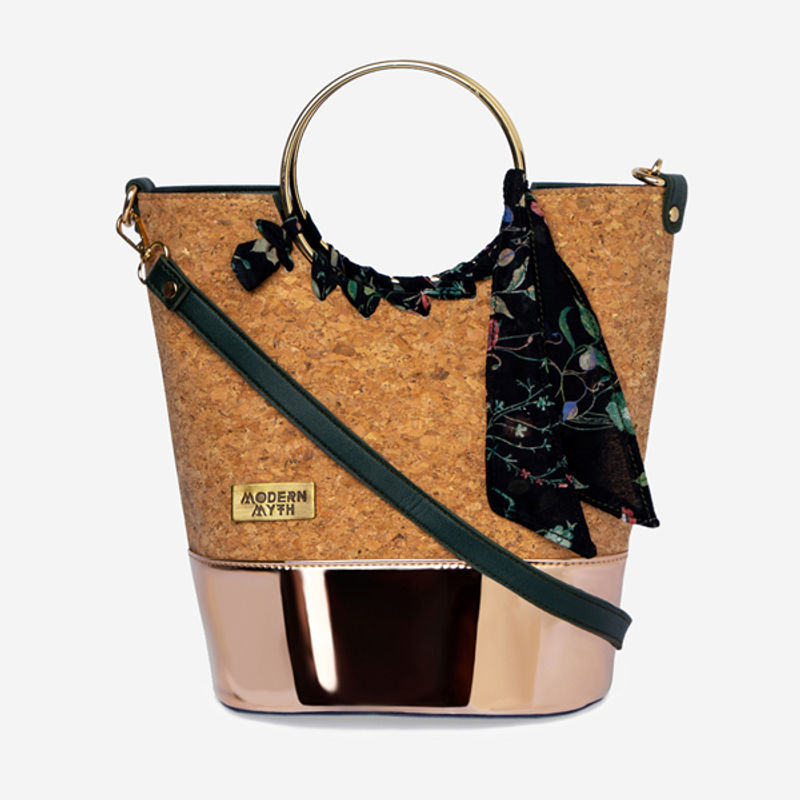 Buy Modern Myth Sustainable Cork Rosegold Bucket Bag Online
