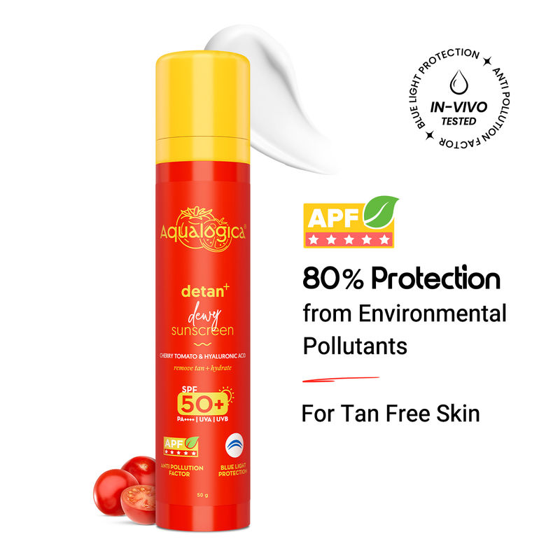 Aqualogica Detan+ SPF 50+ PA++++, Cherry Tomato, HA, APF, In-Vivo Tested