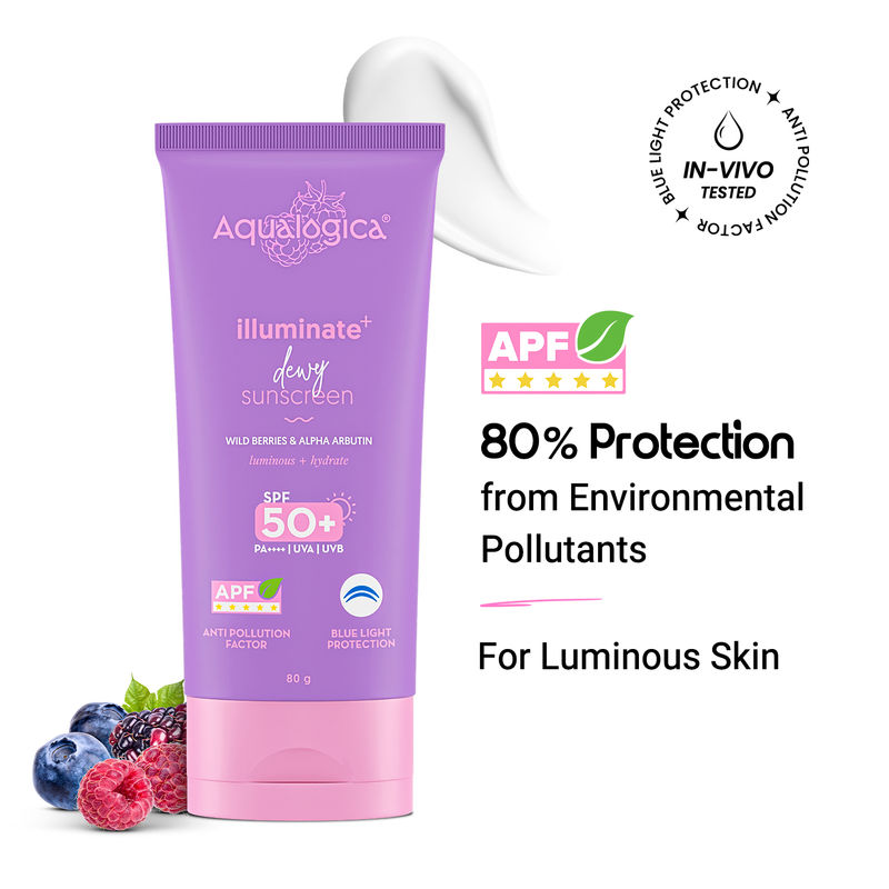 Aqualogica Illuminate+ SPF 50+ PA++++, Berries, Alpha Arbutin, APF, In-Vivo Tested