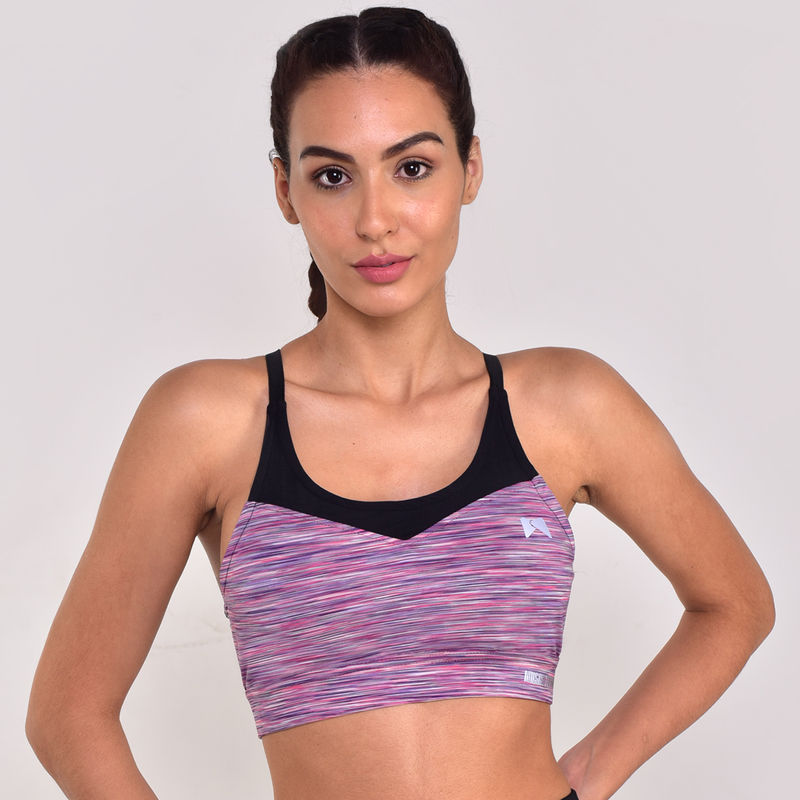 Muscle Torque Non-Wired Activewear Removable Padding Sports Bra - Black & Pink Melange (M)