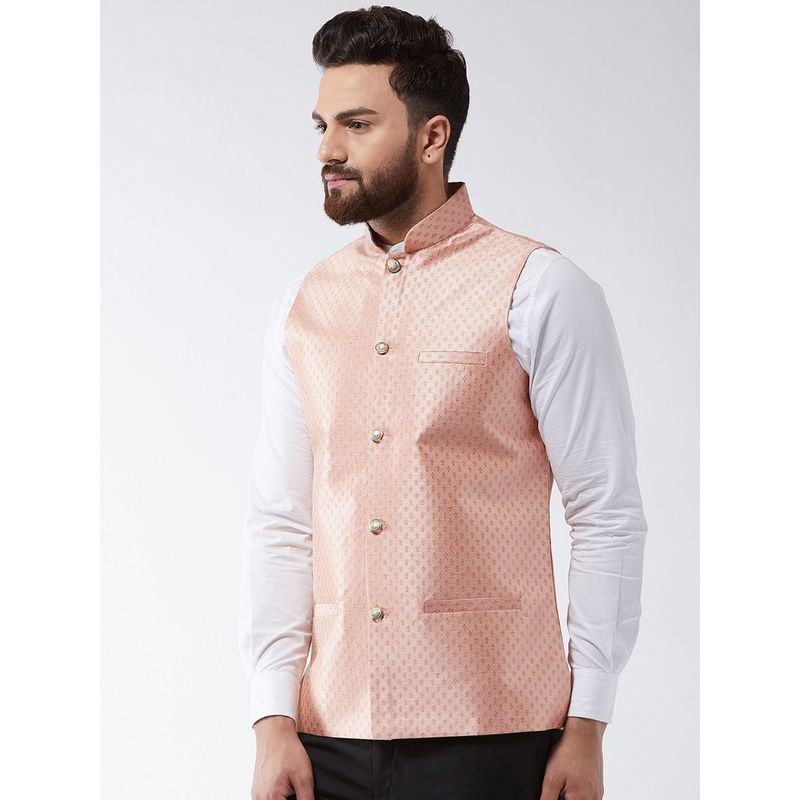 SOJANYA Silk Blend Pink & Gold Self Design Waist Coat (38)