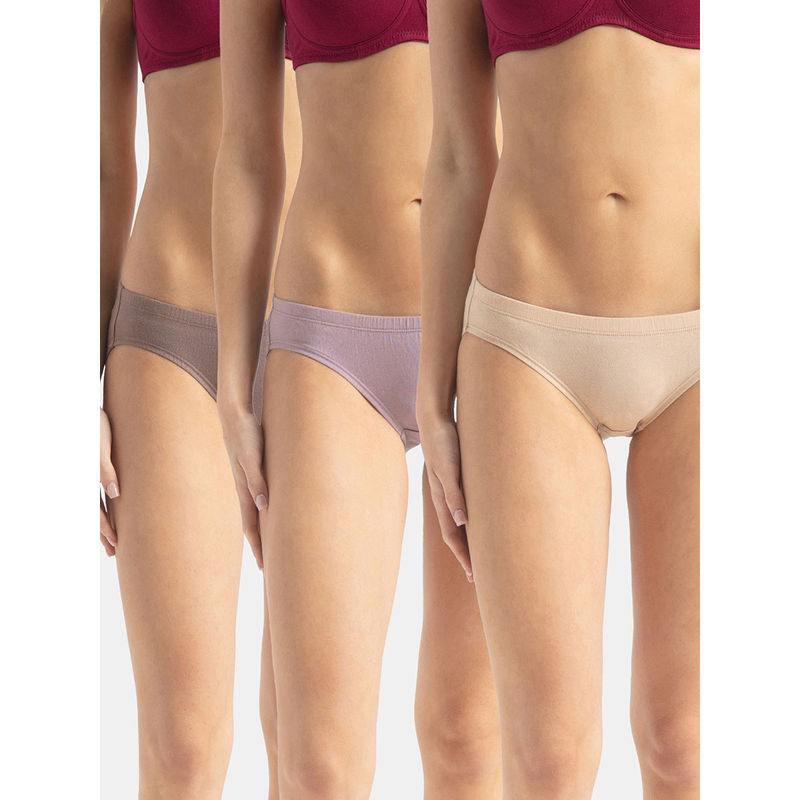 Jockey Multi-Color Fe30 Super Combed Cotton Elastane Bikini (Pack of 3) (L)