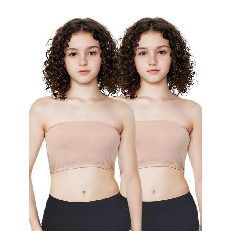 Adira Beige Solid Cotton Strapless Medium Coverage Tube Bra (Pack of 2) (M)