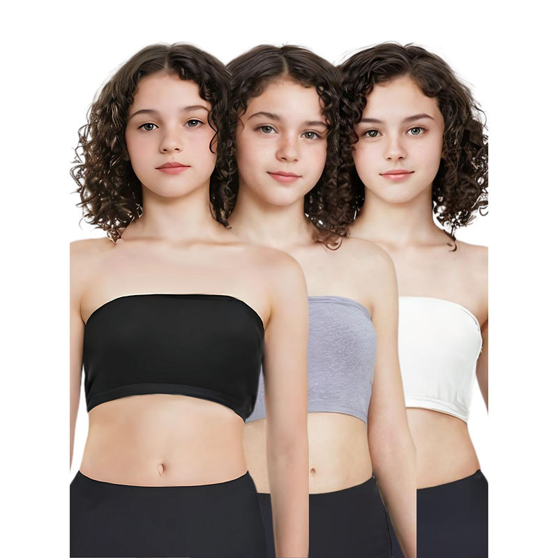 Adira Multi-Color Solid Cotton Strapless Medium Coverage Tube Bra (Pack of 3) (L)