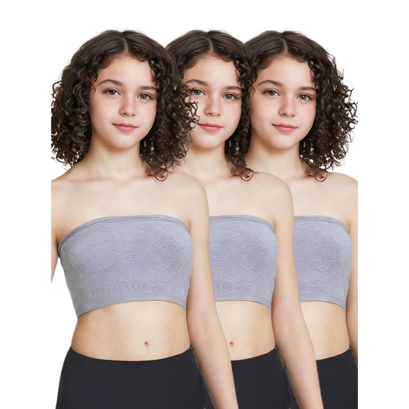 Adira Grey Solid Cotton Strapless Medium Coverage Tube Bra (Pack of 3) (XXS)