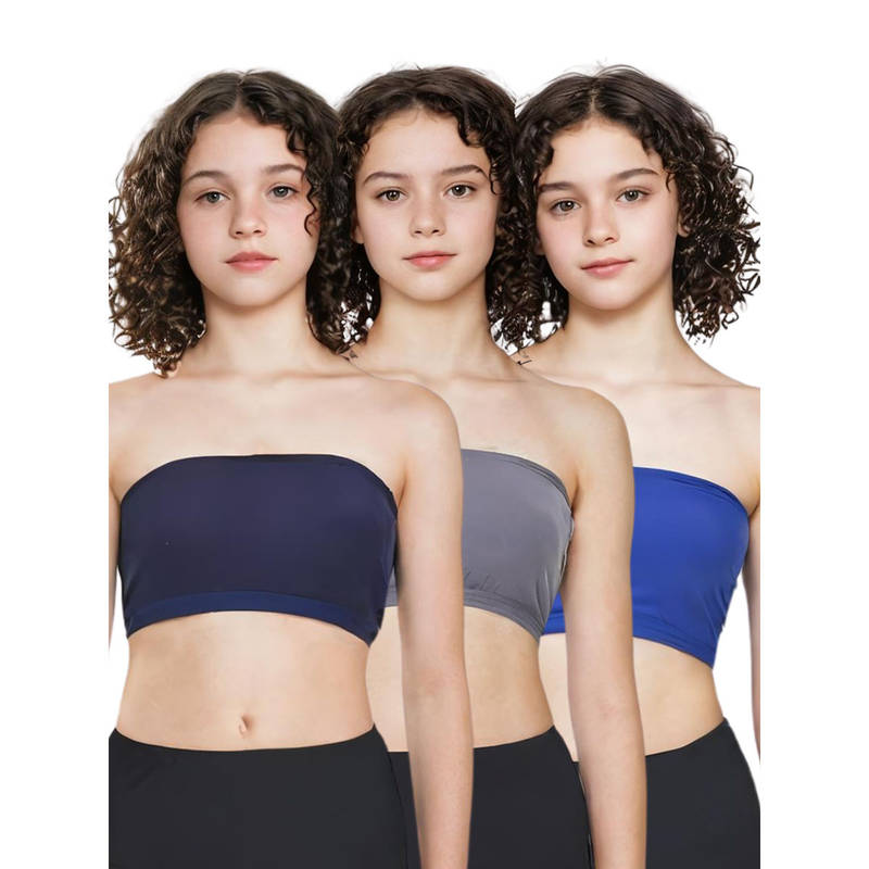 Adira Multi-Color Solid Cotton Strapless Medium Coverage Tube Bra (Pack of 3) (XL)