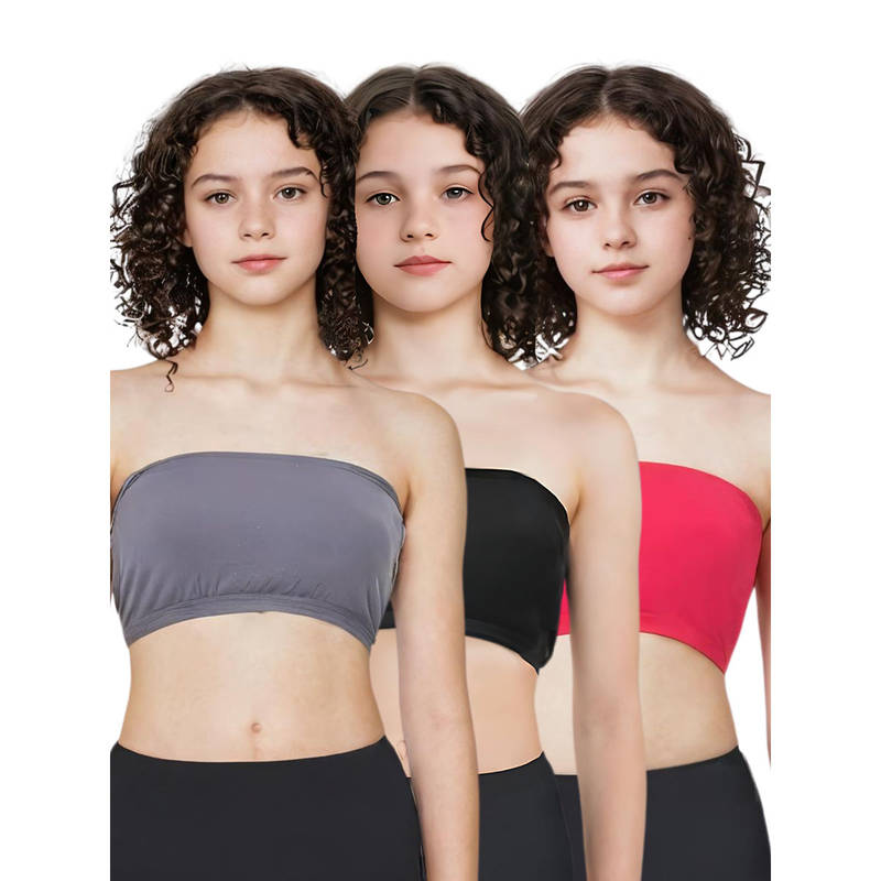 Adira Multi-Color Solid Cotton Strapless Medium Coverage Tube Bra (Pack of 3) (XXS)