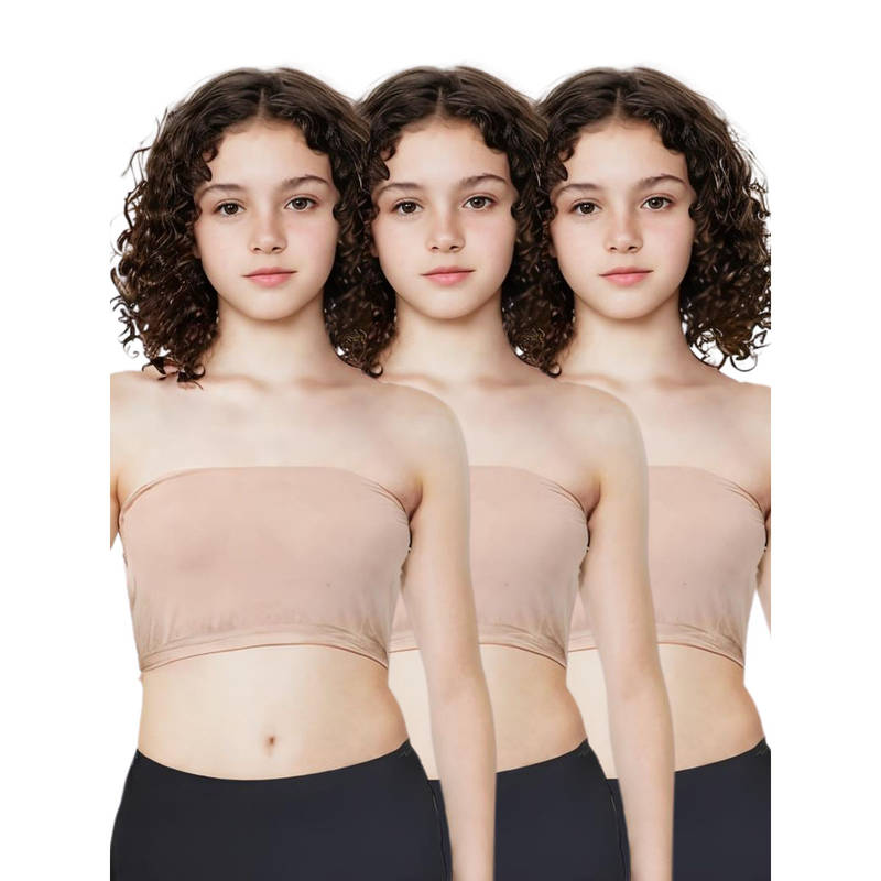 Adira Beige Solid Cotton Strapless Medium Coverage Tube Bra (Pack of 3) (XXS)