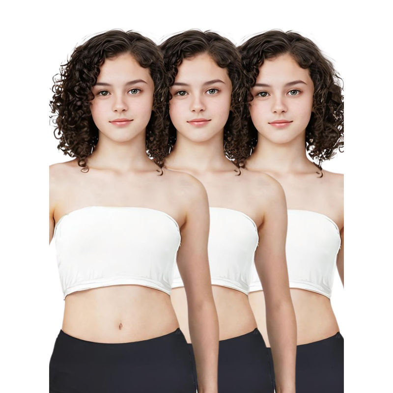 Adira White Solid Cotton Strapless Medium Coverage Tube Bra (Pack of 3) (XXS)