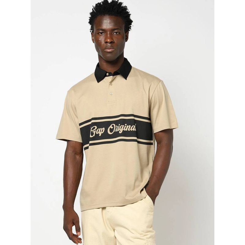 GAP Men Beige Colorblock Polo T-Shirt (XL)
