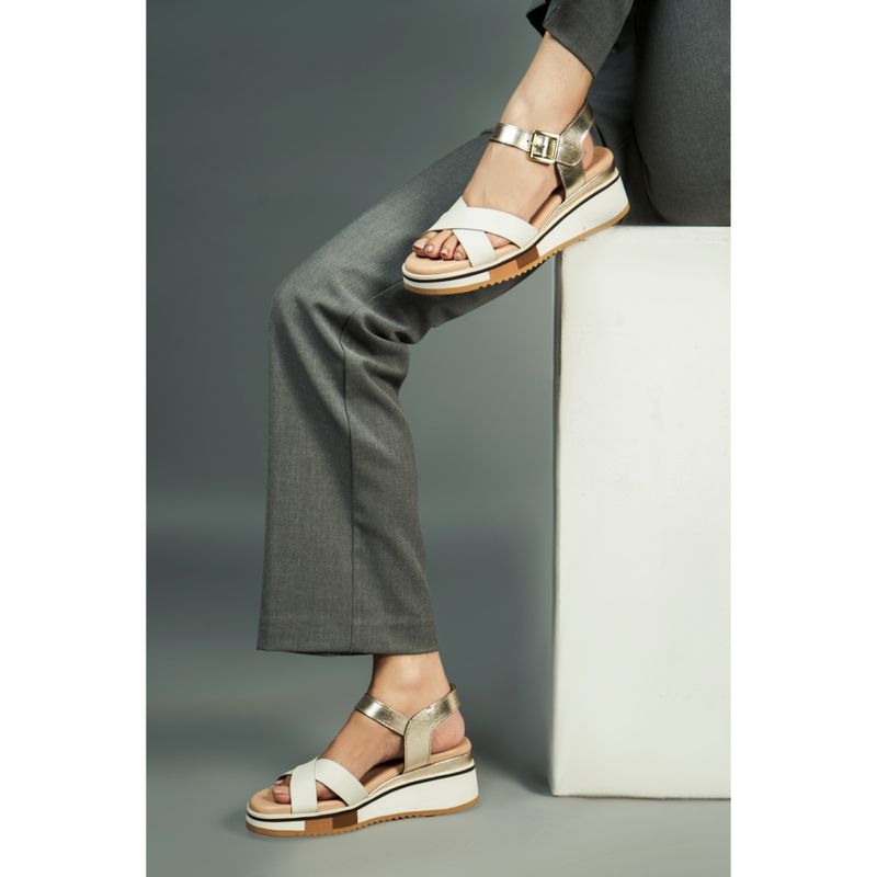 Heel Your Sole Gigi Gold White Wedge Sandals (EURO 36)