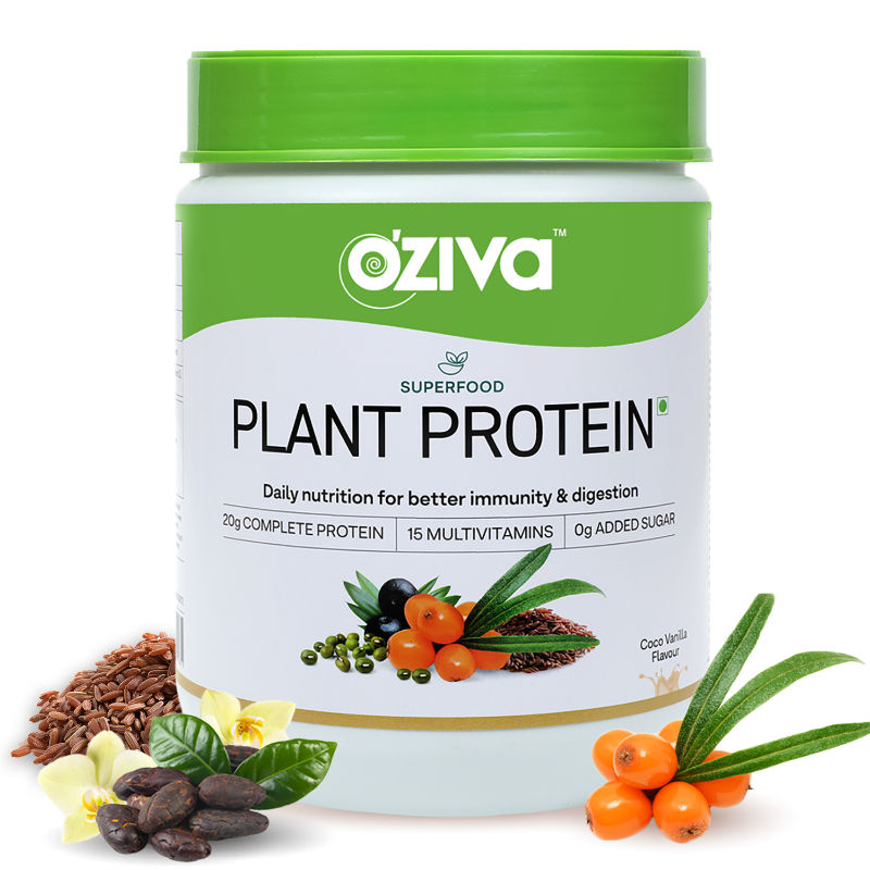 OZiva Superfood Plant Protein with Herbs & Multivitamins for Immunity & Energy, Coco Vanilla