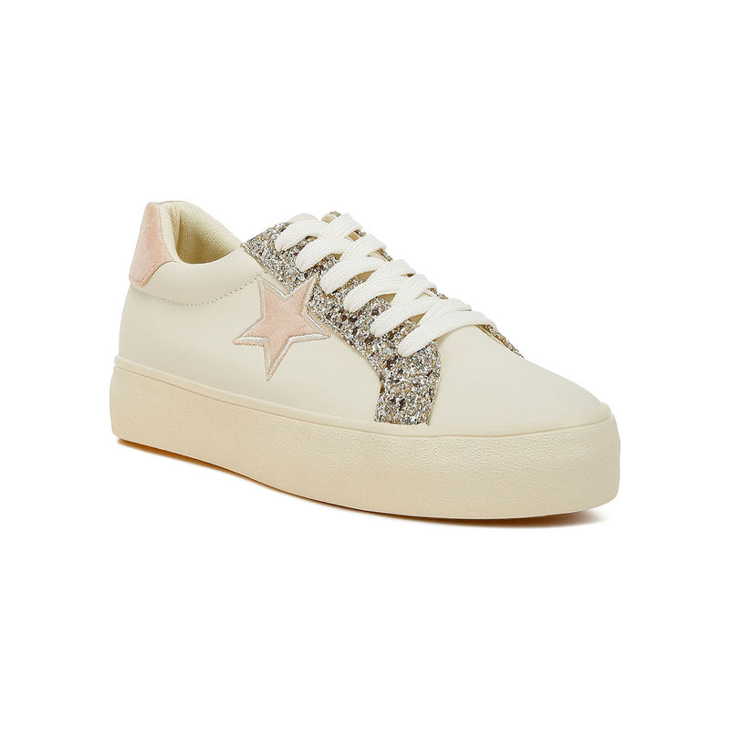 London Rag Metallic Star Glitter Beige Sneakers (UK 4)