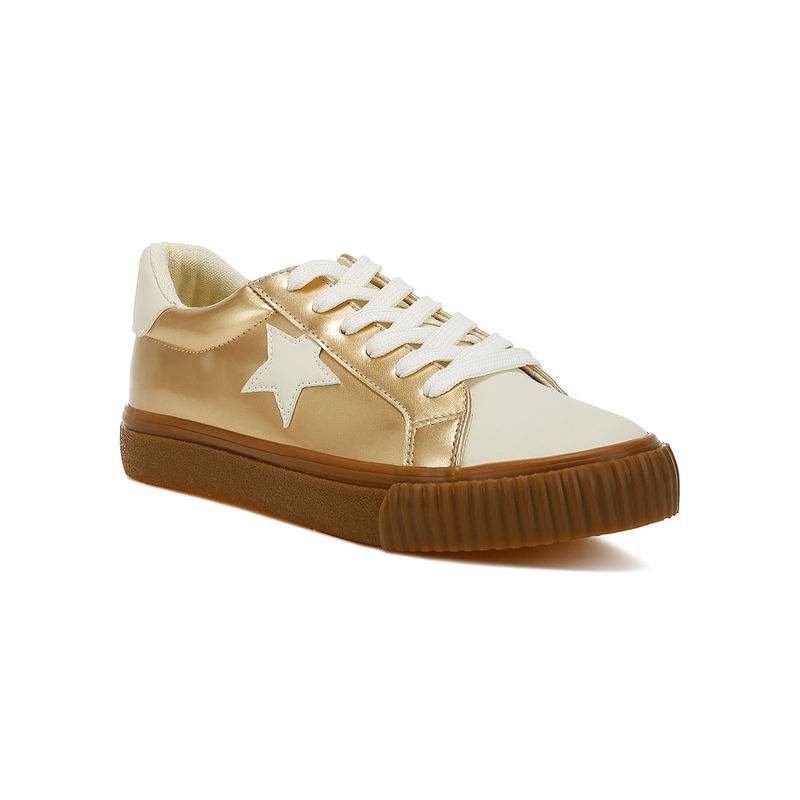 London Rag Metallic Faux Leather Star Gold Sneakers (UK 4)