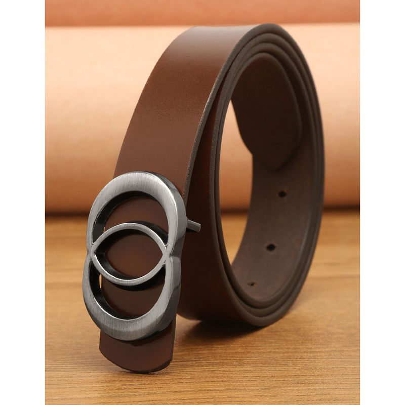 Teakwood Women Brown And Silver Tone Solid Genuine Leather Belt (28)