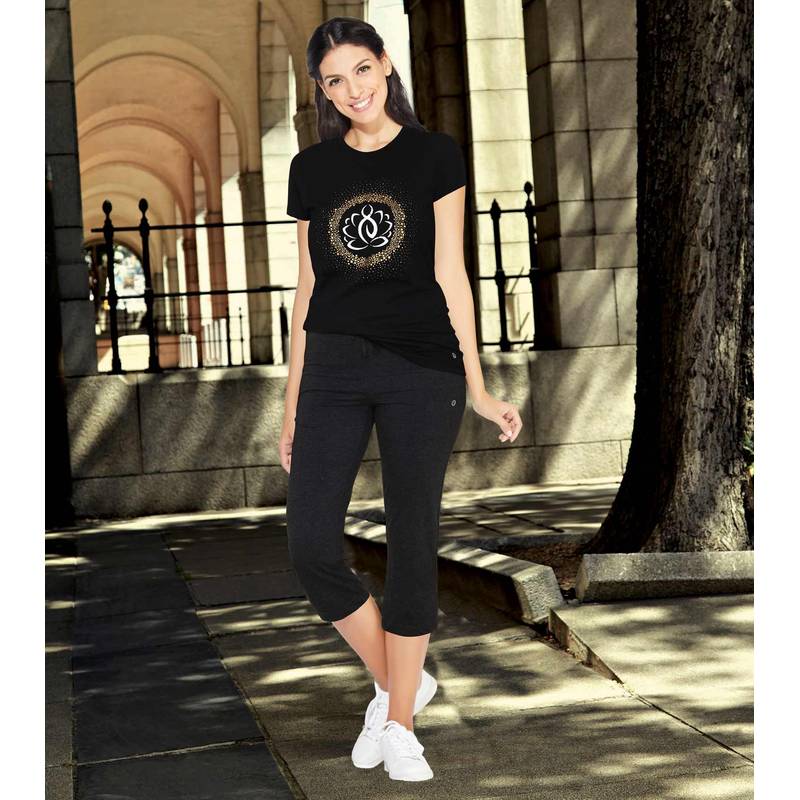 Enamor Essentials E018 Stretch Cotton Lounge Capri Pants - Charcoalmelange (XXL) - E018