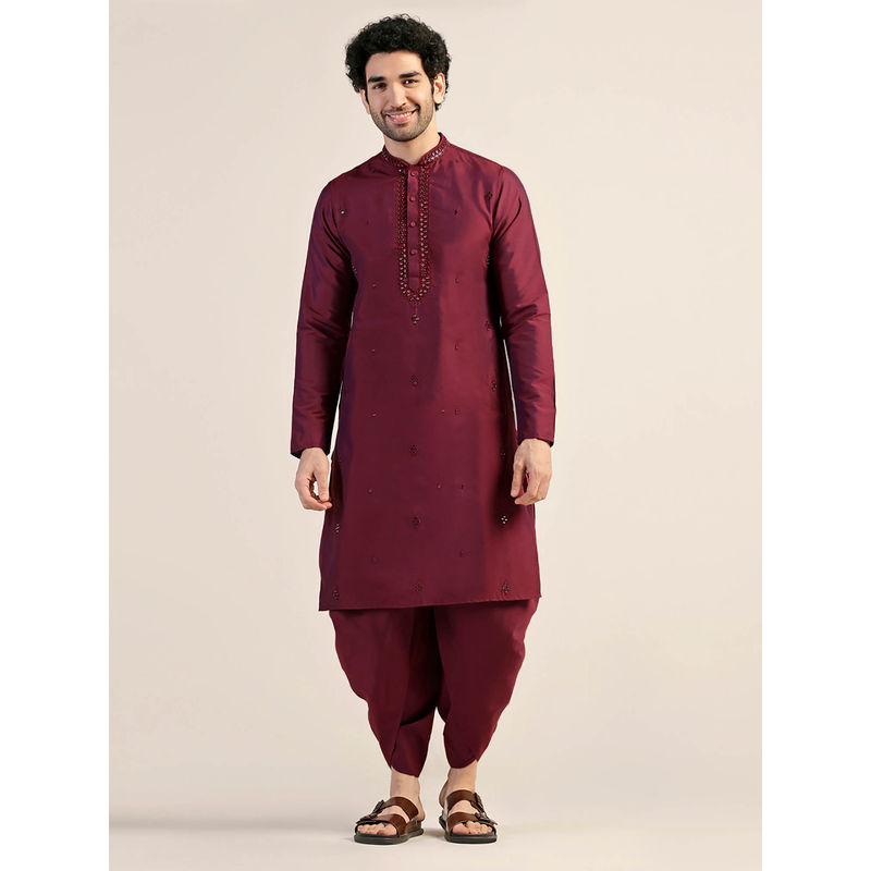 KISAH Men Magenta Kurta with Dhoti (Set of 2) (S)