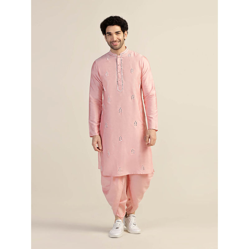 KISAH Men Pink Kurta with Dhoti (Set of 2) (XL)