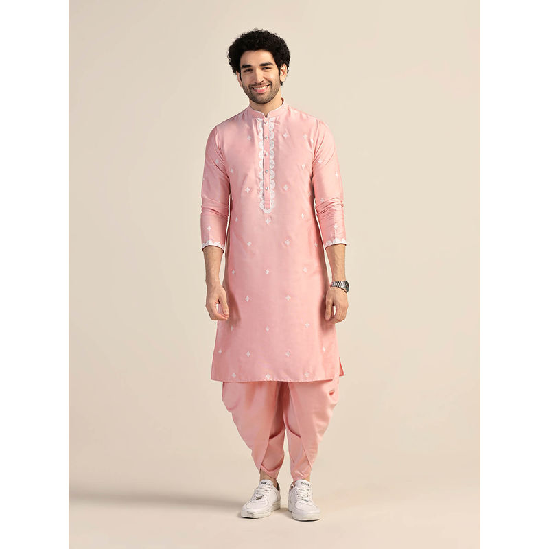 KISAH Men Pink Kurta with Dhoti (Set of 2) (XL)
