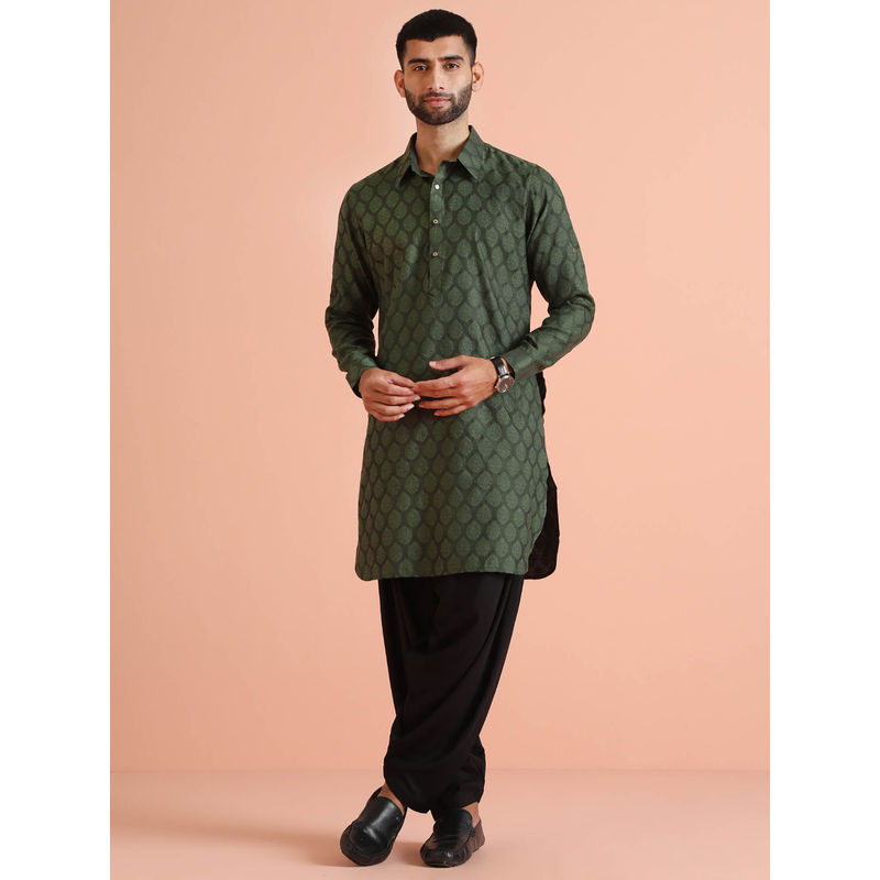 KISAH Men Olive Kurta with Patiala (Set of 2) (S)