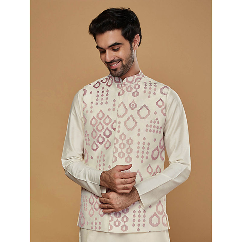 KISAH Men Off White Nehru Jacket (S)