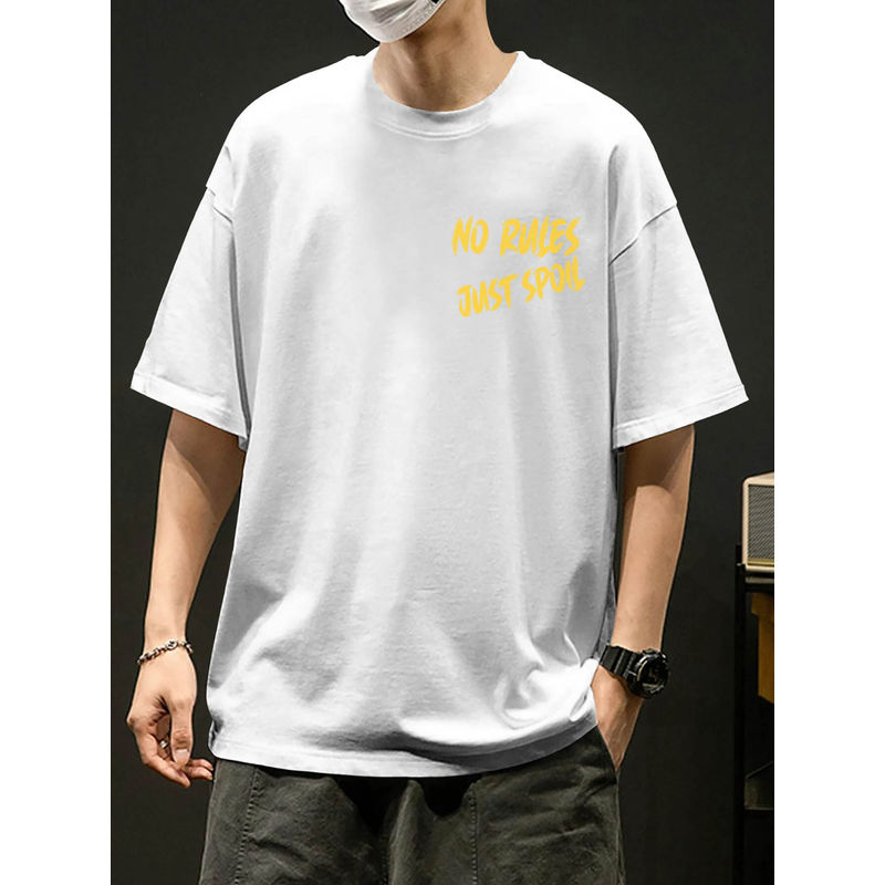 BULLMER White Funky Front and Back Printed Crew Neck Oversized T-Shirt (M)