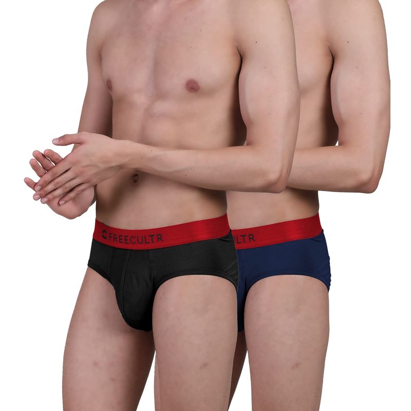FREECULTR Mens Underwear AntiBacterial Micromodal AntiChaffing Brief, Pack of 2 - Multi-Color (M)