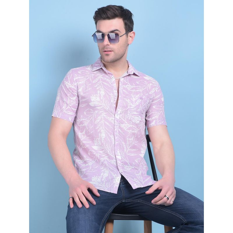 CRIMSOUNE CLUB Mens Purple Floral Print Linen Shirt (2XL)