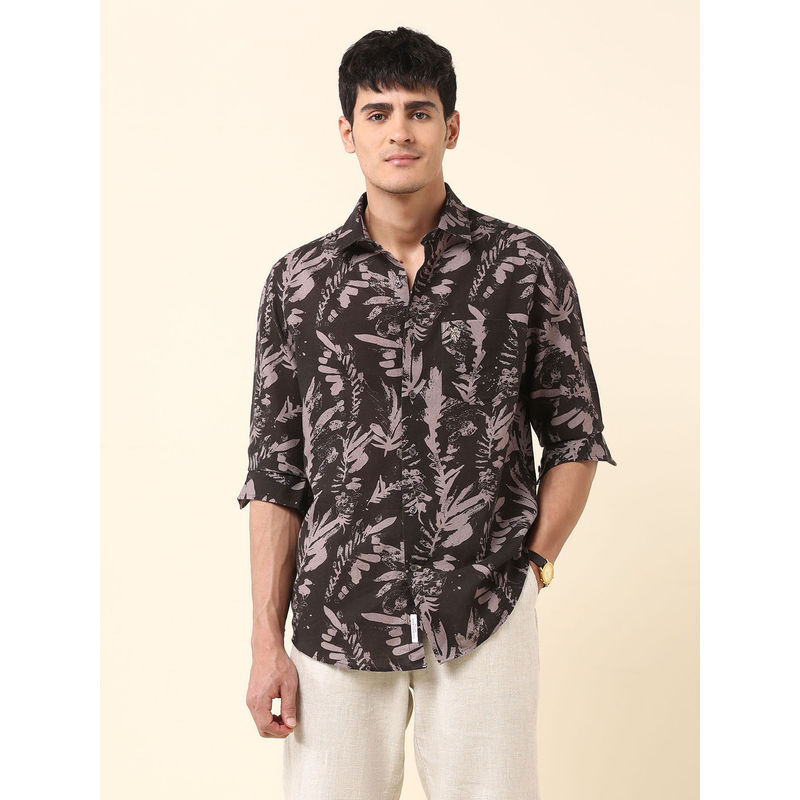 U.S. POLO ASSN. Men Brown Tropical Printed Tailored Fit Shirt (M)