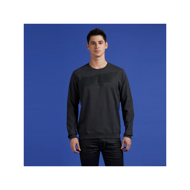 Pepe Jeans Grey Solid Print Full Sleeve Sweatshirt (S)