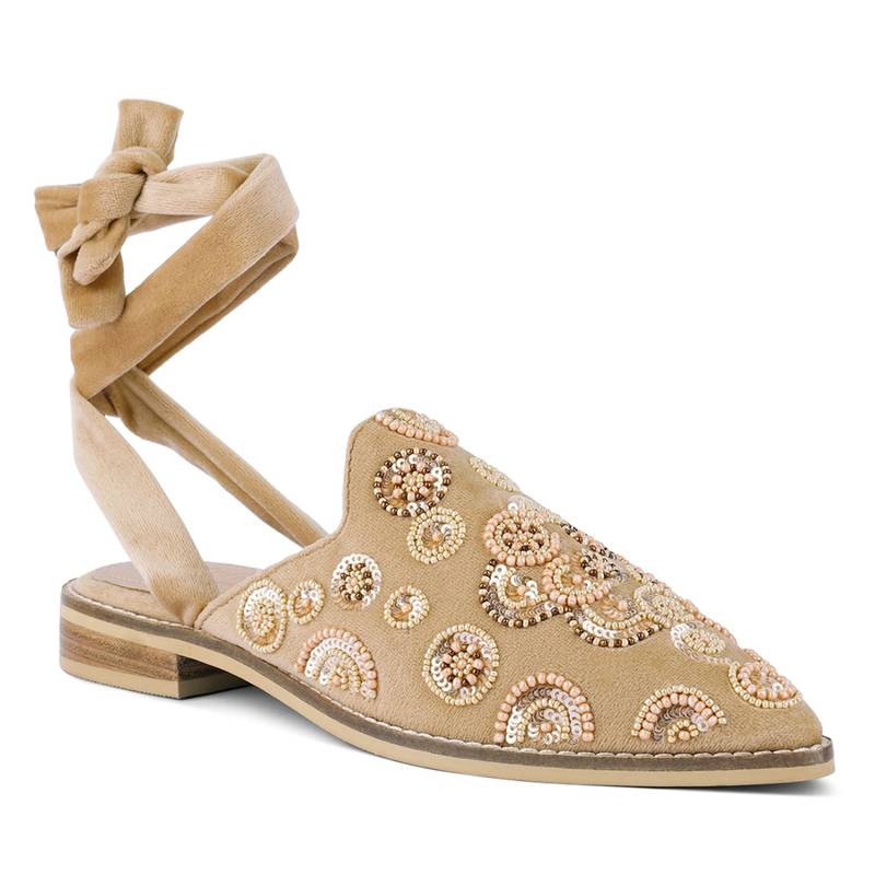 Rag & Co Embroidered Beige Mules (EURO 38)