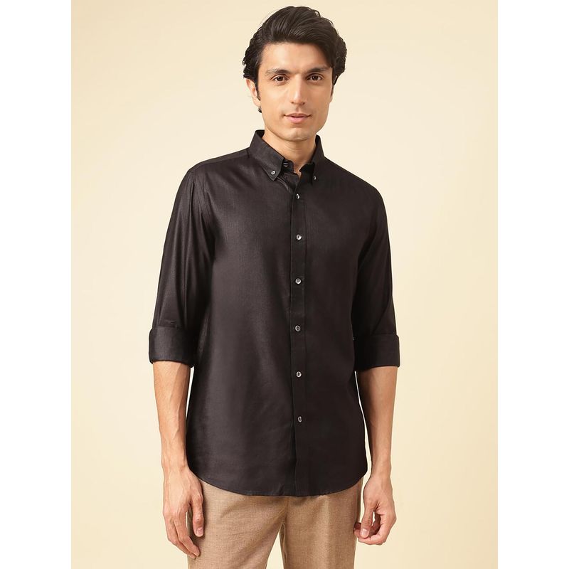 Fabindia Black Viscose Silk Waist Length Regular Shirt (XS)