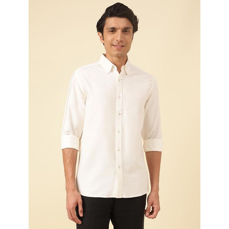 Fabindia Off White Viscose Silk Waist Length Regular Shirt (XS)