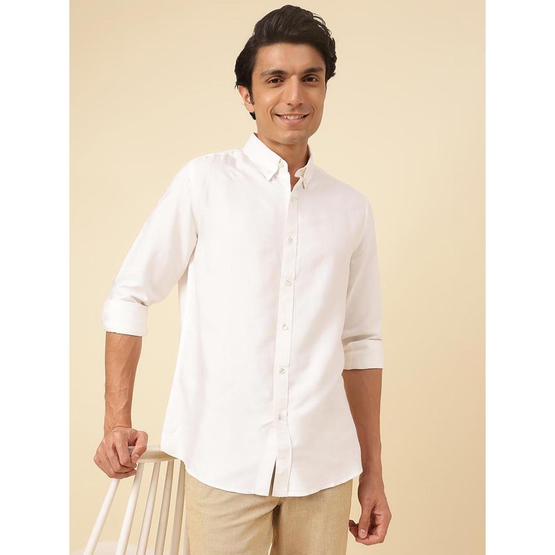 Fabindia White Viscose Silk Waist Length Regular Shirt (XS)