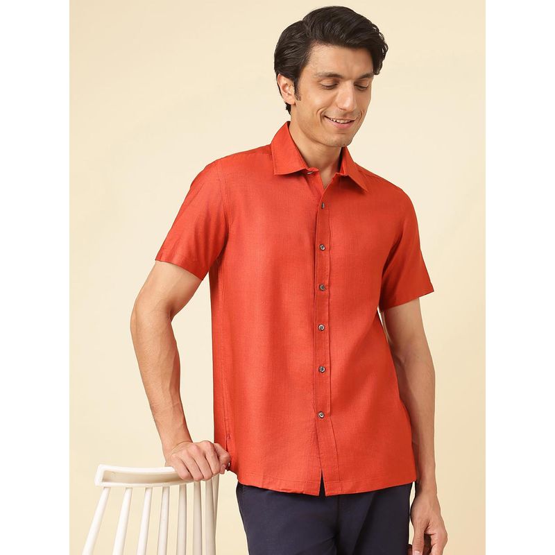 Fabindia Red Viscose Silk Straight Fit Regular Shirt (S)