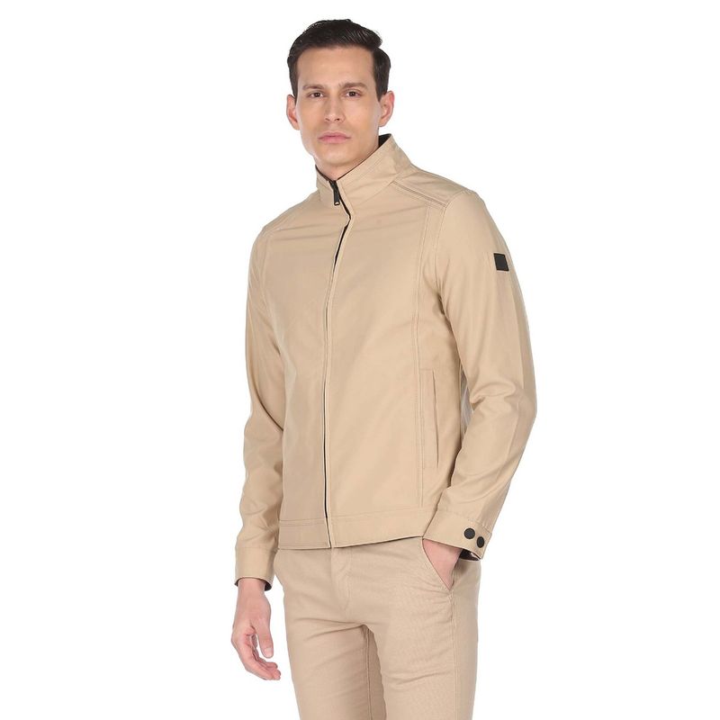 Arrow Sports Men Beige & Brown Stand Collar Reversible Jackets (2XL)