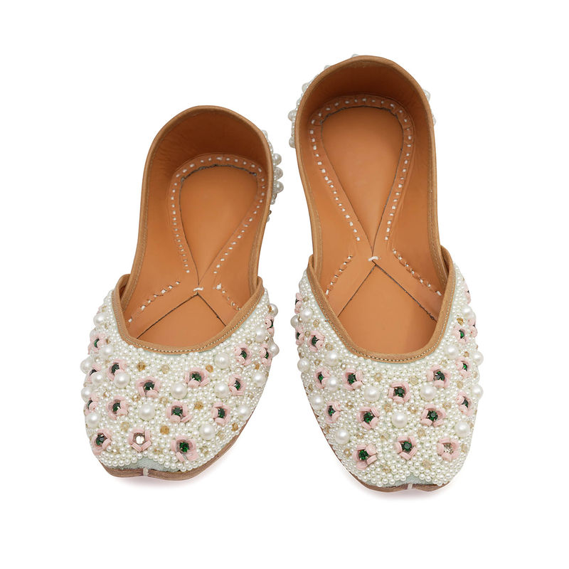 NR BY NIDHI RATHI Pista White Pearled Ethnic Juttis (EURO 36)